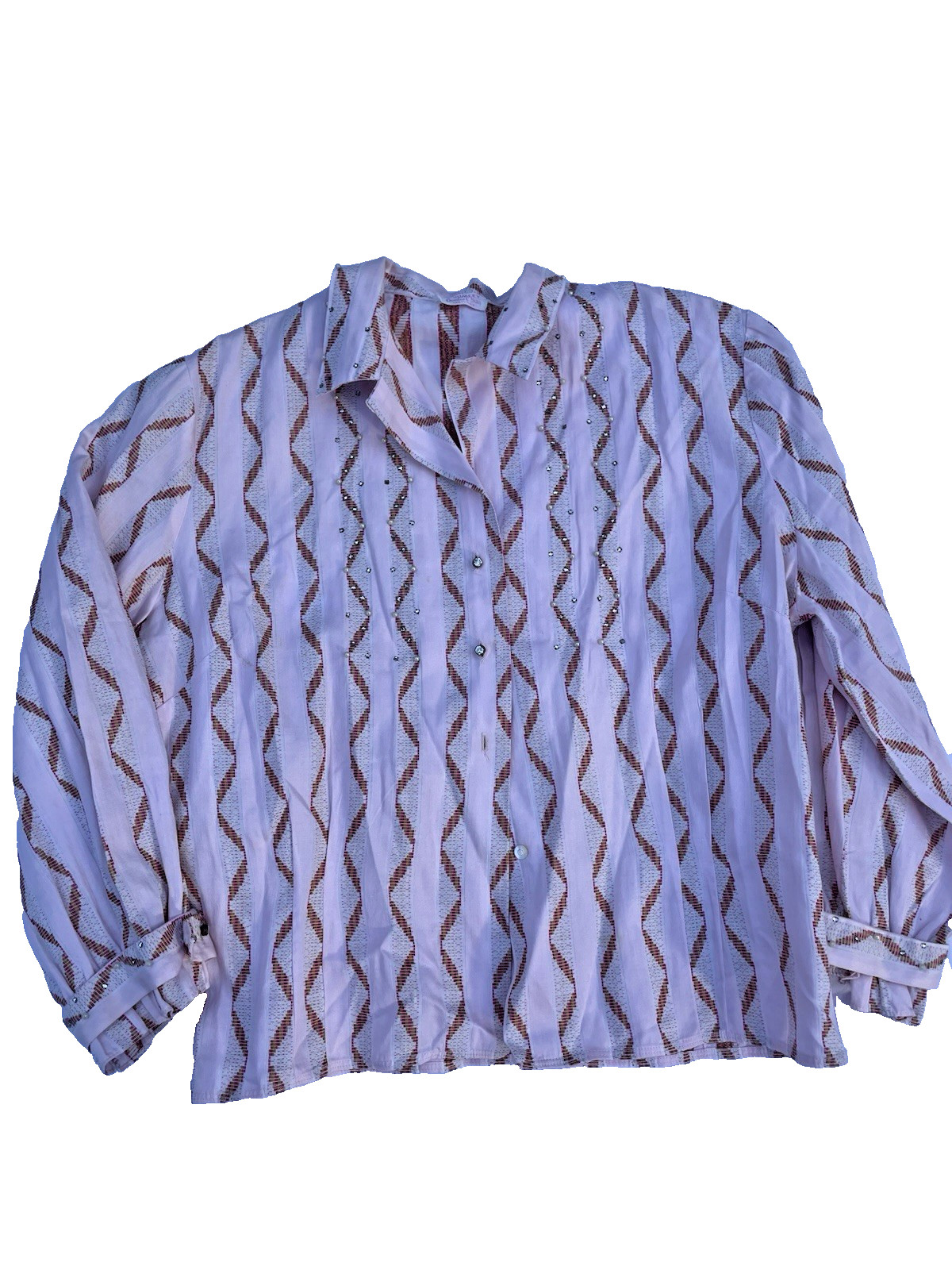Chumley Women’s Vintage 60s Pink Geometric Cotton Button-Up Collared Blouse S