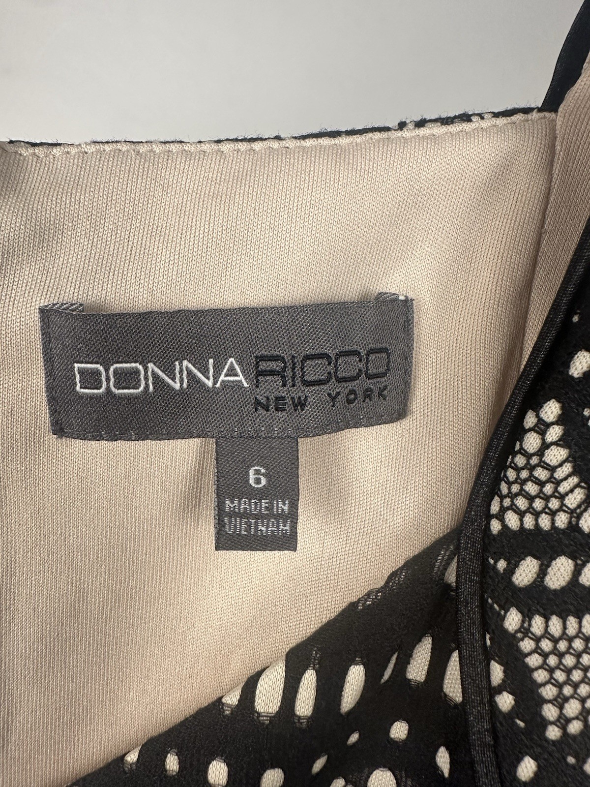 Donna Ricco Black Beige Geometric Lace Fit & Flare Dress V-Neck Size 6 NWT