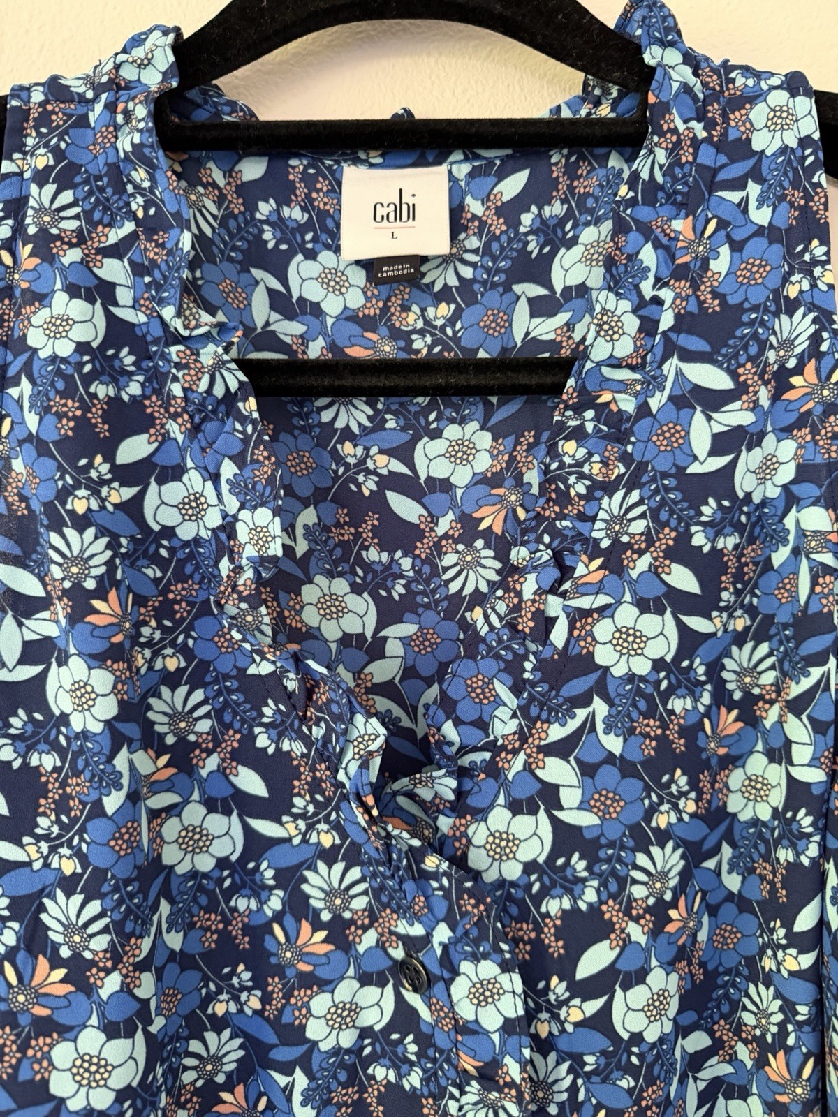 Cabi Sleeveless Top Large Take Two Blouse Blue Floral 4349