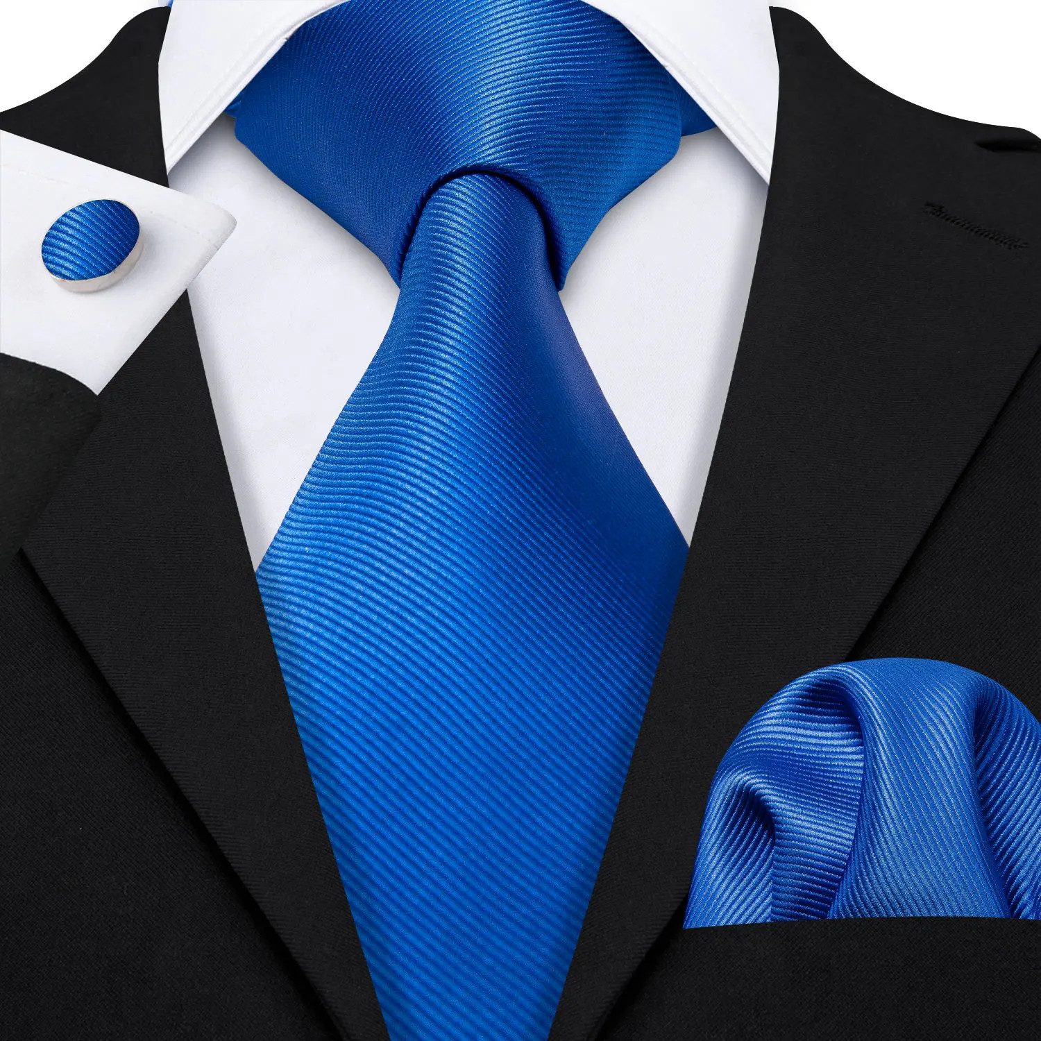Men’s Silk Necktie Set Turquoise Solid Wedding Business Pocket Square Cufflinks