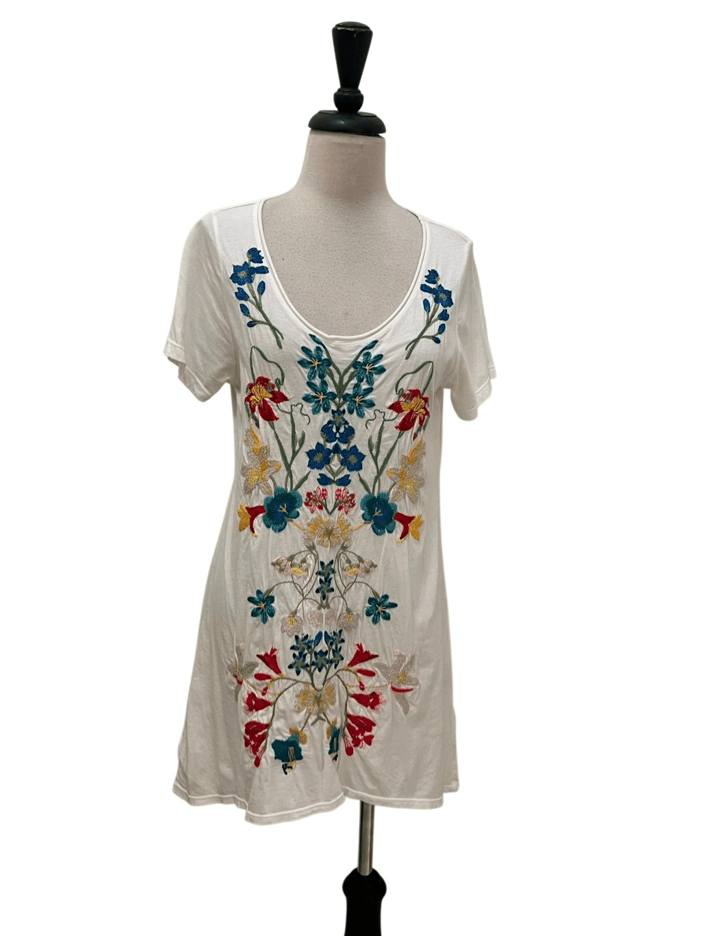 Johnny Was Women’s Boho Floral Embroidery Adele Drape Tunic Dress White Medium