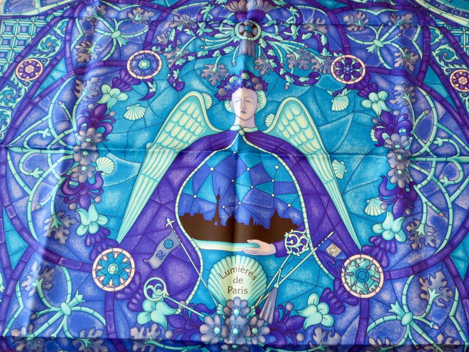 New in Box HERMES SCARF “Lumieres de Paris” Bright Blue Square Scarf 35″