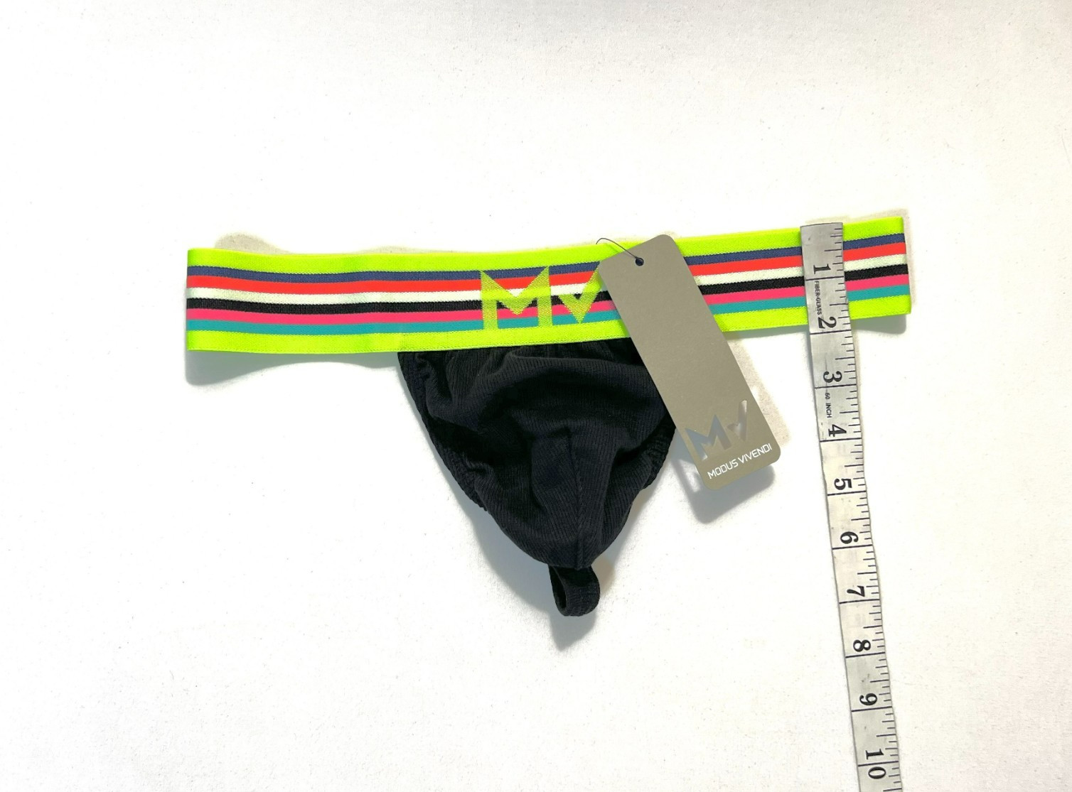 Modus Vivendi Size S Ribbed Cotton Peace T-Back Thong – Black/Multi Color