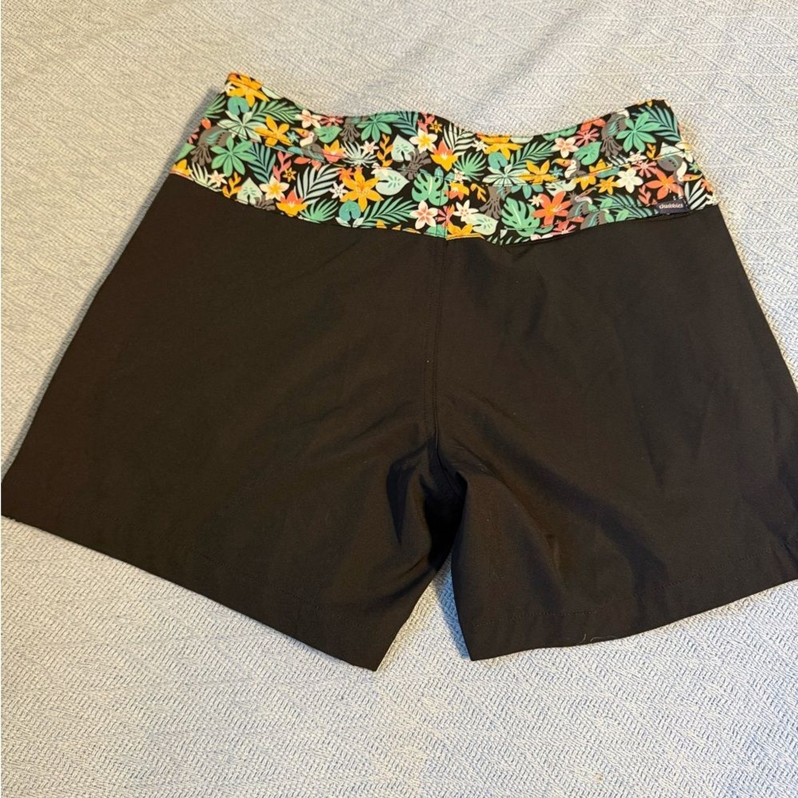 chubbies The Bloomerangs Black Swimwear with Coral and Teal Floral Trim