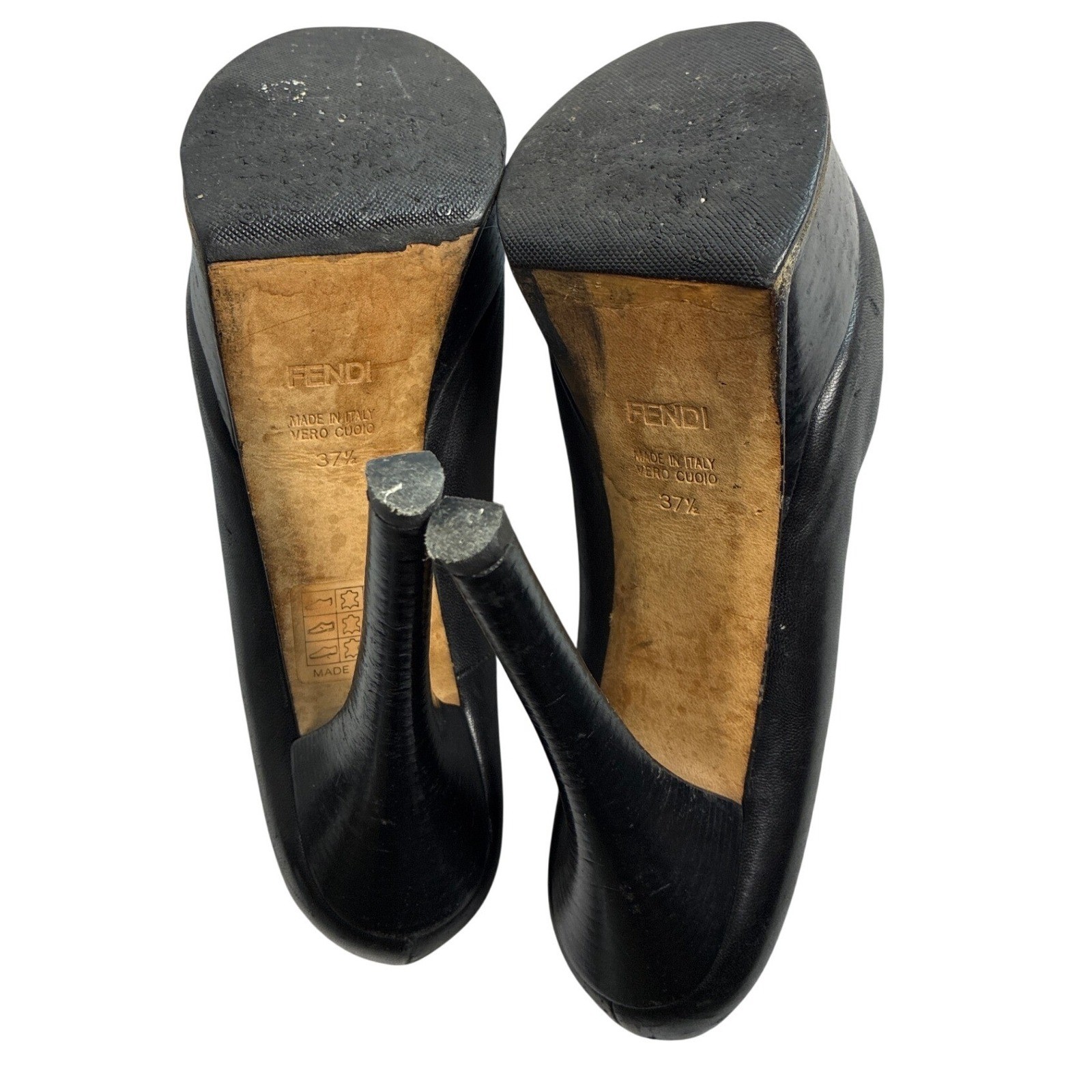 Fendi Black Leather Zucca Logo Platform Pumps Heels Made in Italy Size 37.5