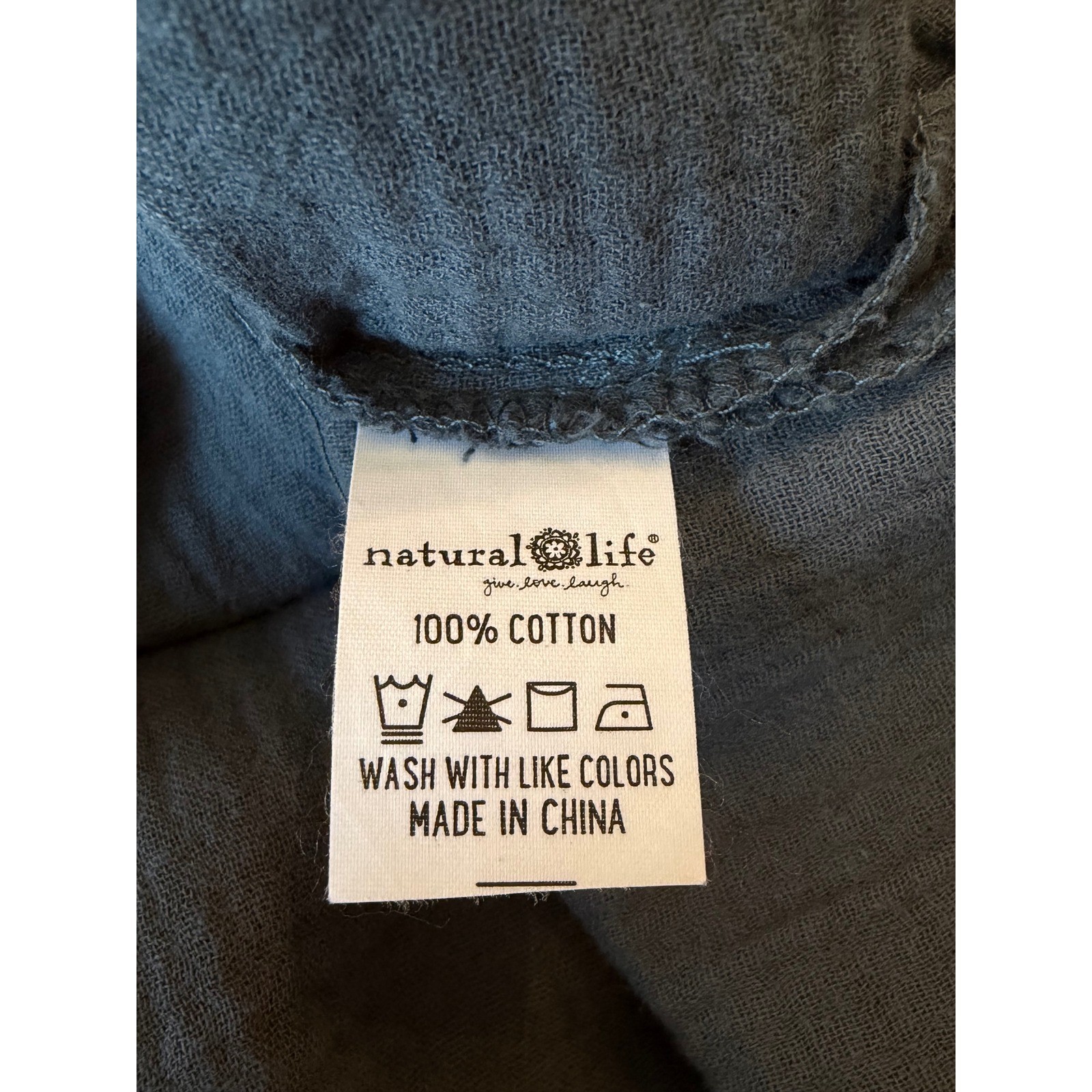 NWOT Natural Life Blue Cotton Gauze Relaxed Boho Tunic Dress Short Sleeve Small