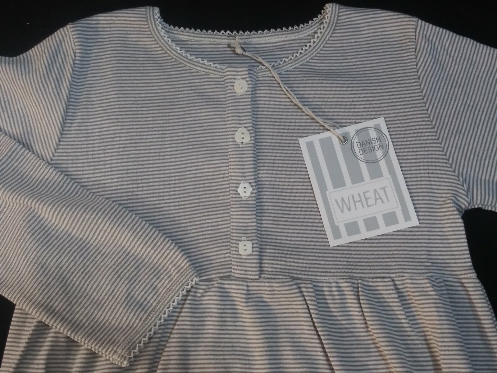 New Wheat Danish Design Girls Pyjama Set Size 6 Gray Stripe 100% Cotton