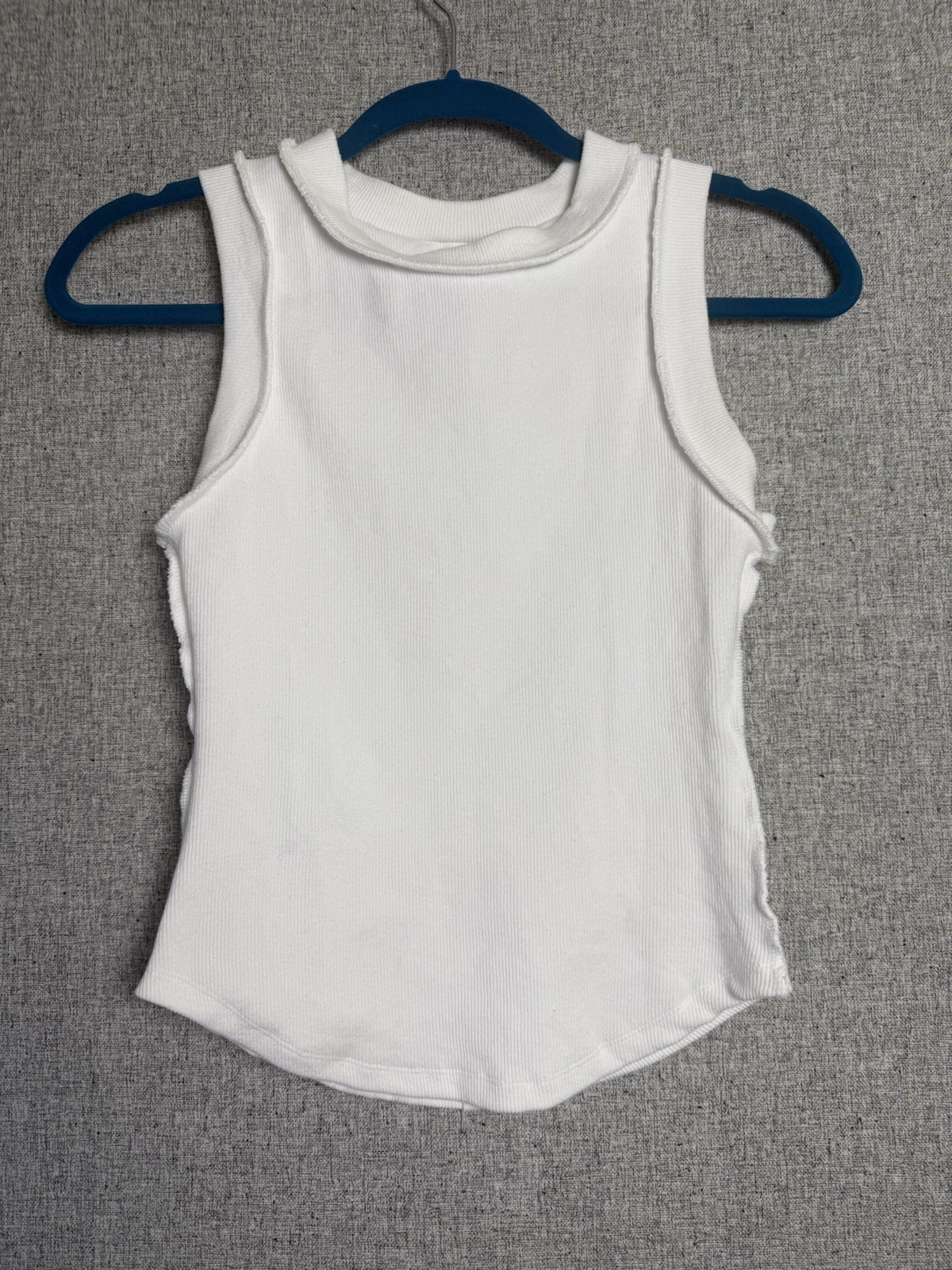 Sweet Kama High Neck Exposed Seam Ribbed Stretch White Tank Top Cami XS/SMALL