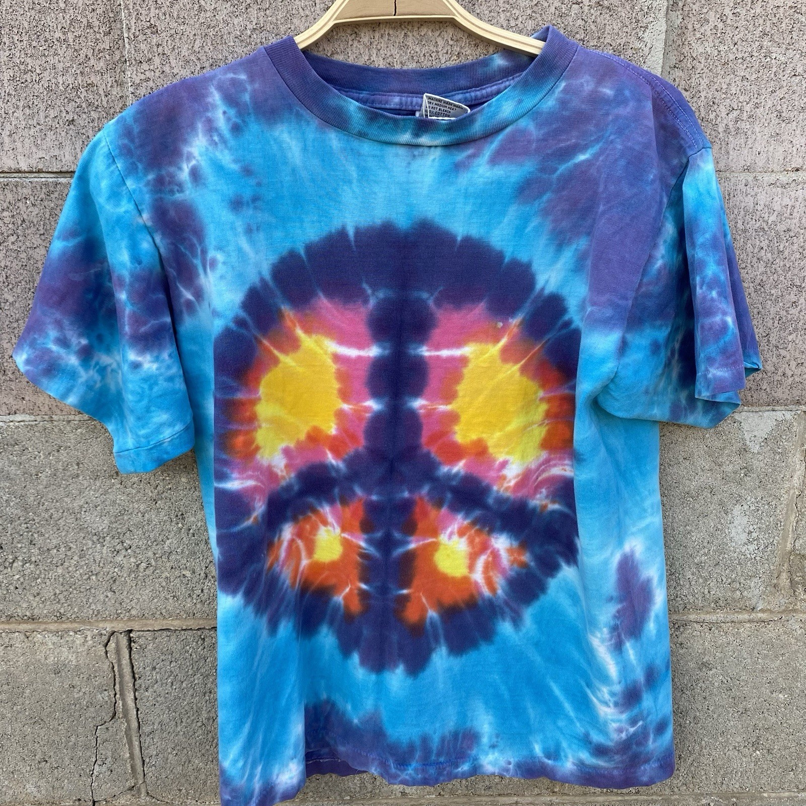 Vintage Sundog Peace Sign Tie Dye T Shirt Medium Blue Single Stitch USA Made