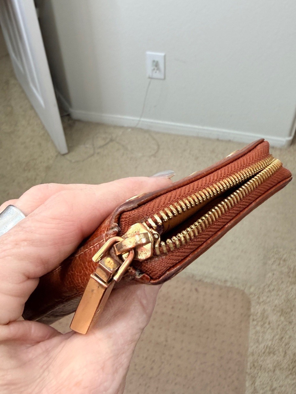 Hammitt 5 North Brown Leather Zip Wallet with Gold-Tone Studs Small. See Picture