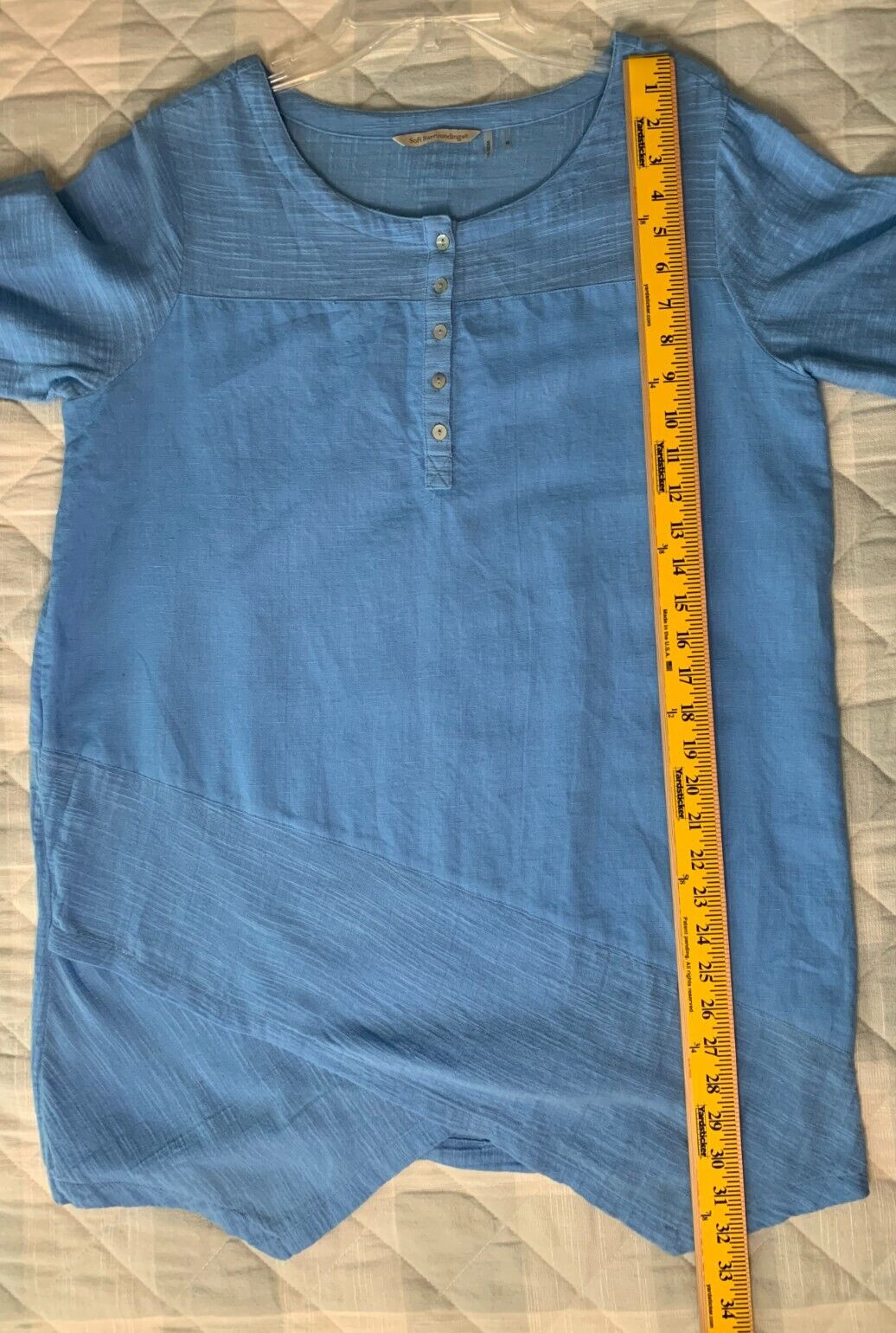 Soft Surroundings Size M Breezy Nights China Blue Linen Blend Tunic Lagenlook