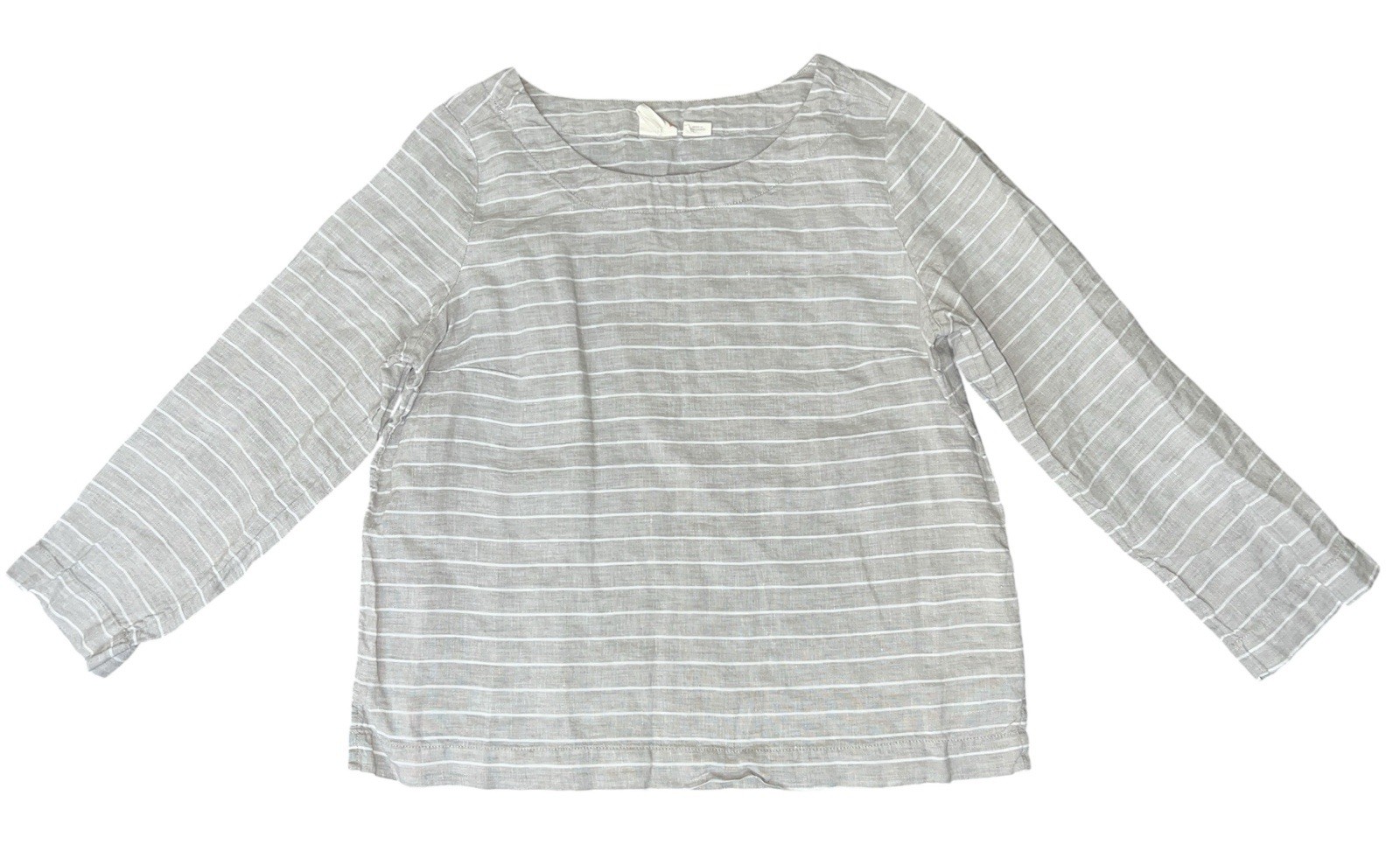 C&C CALIFORNIA Women’s MediumGray/White Striped 100% Linen Pullover Top Modern