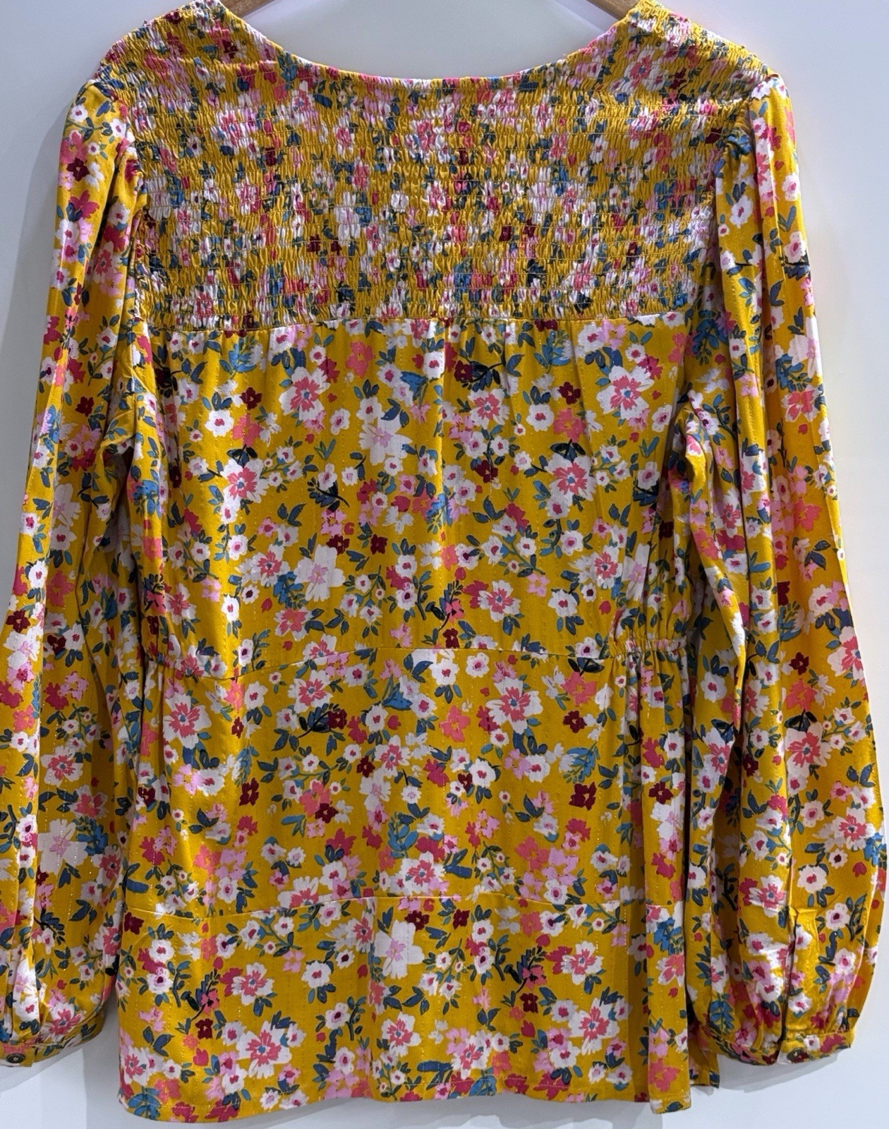 Monsoon Ditsy Floral Top Mustard Yellow Multi Size M UK 12/14 NWT