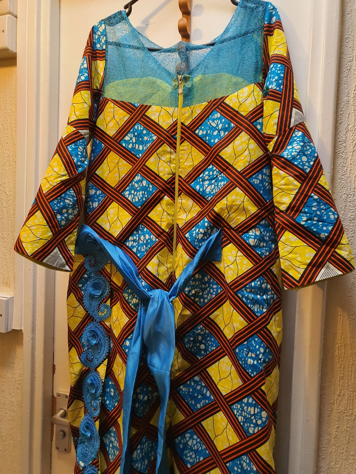 Julius Wax Ankara Wrapper Dress with ribbon to tie at the back. UK Size 16/18.
