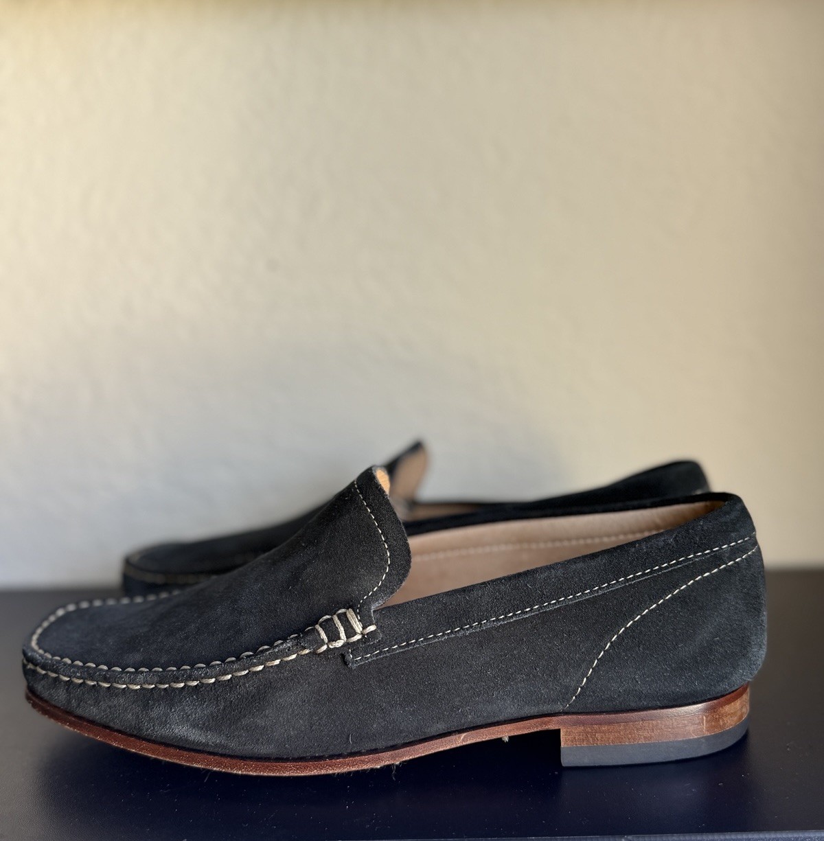 Herrings Shoes Men’s Blue Suede Slip-On Loafers Made In Italy Leather Sole US 8