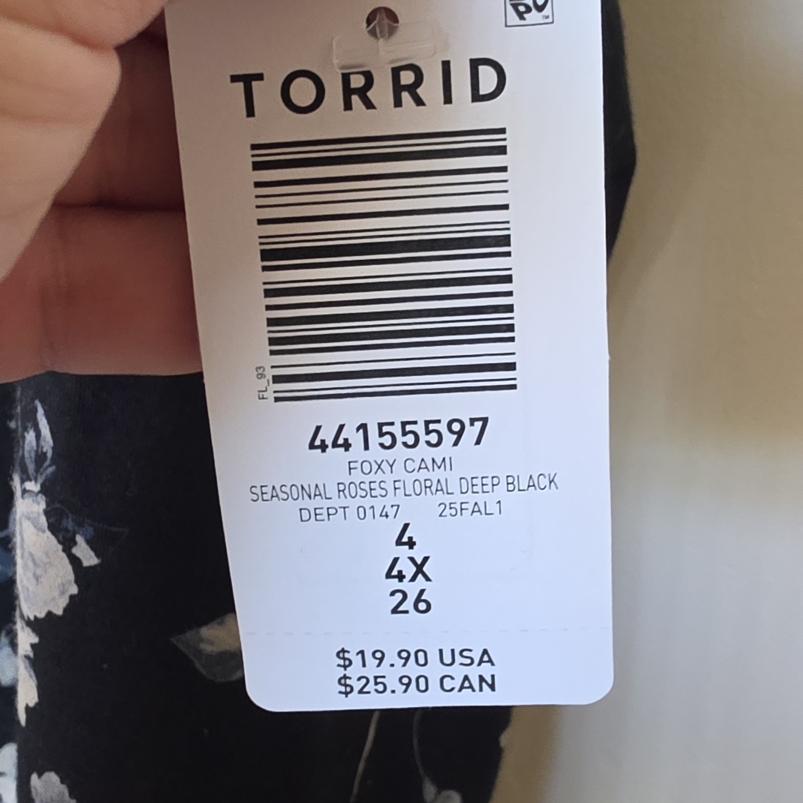 Torrid Black Floral Scoop Neck Spaghetti Strap Stretch Cami Tank Top 4X Plus