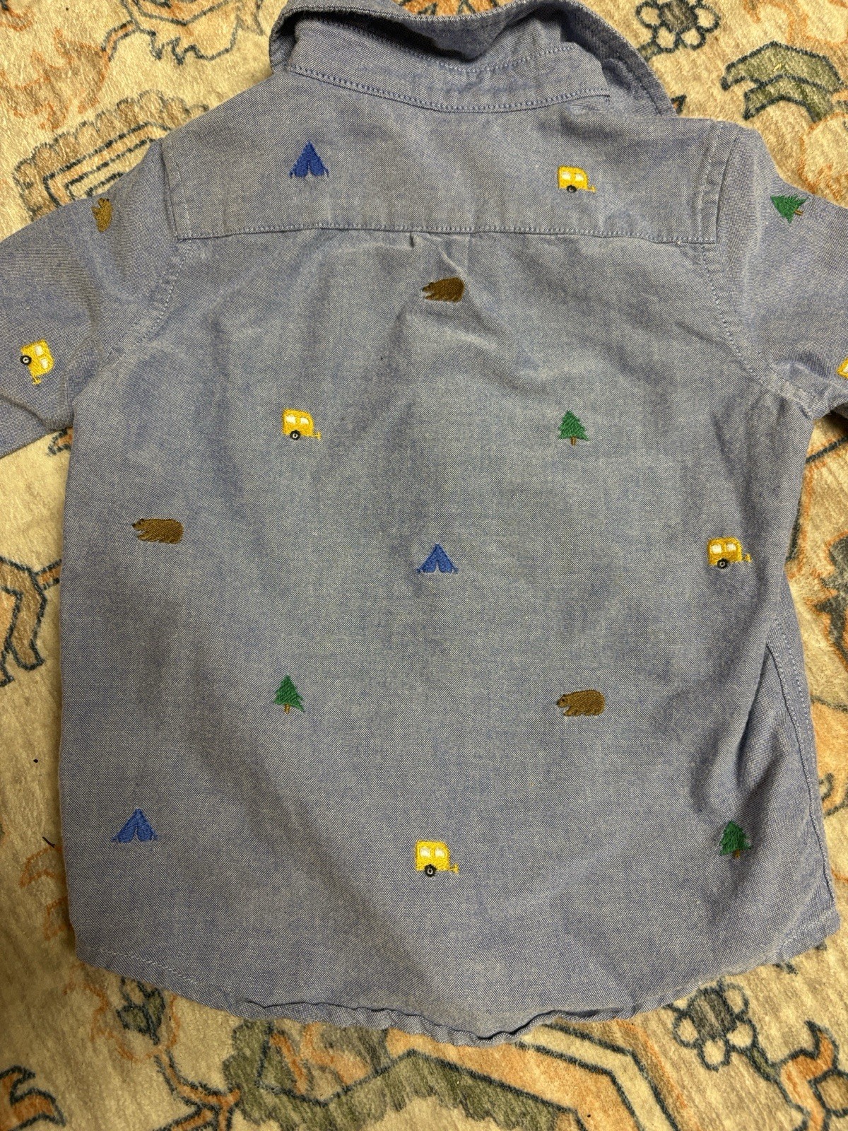 Janie and Jack Blue Chambray Adventure Embroidered Button-Down Shirt