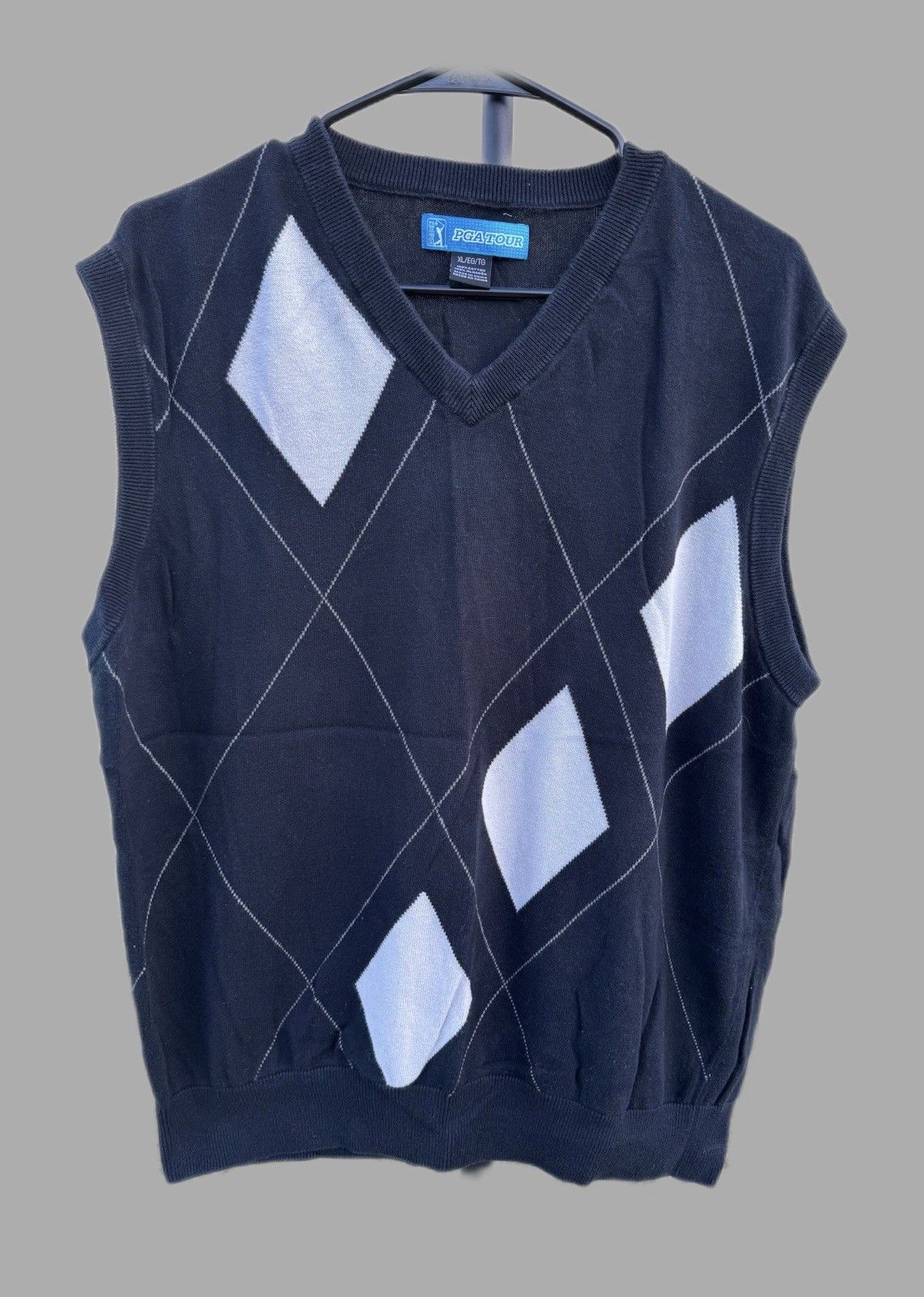 PGA TOUR Men’s XL Argyle V-Neck Knit Cotton Sweater Vest Ribbed Trim