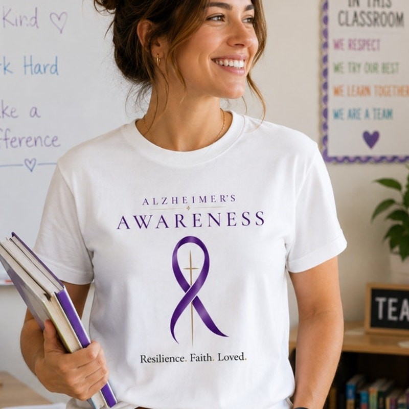 Alzheimer’s Awareness T-Shirt Resilience Faith Loved Purple Ribbon Unisex