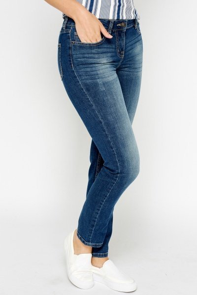 213 EVERYDAY STUNNING REGULAR STRAIGHT LEG DENIM BLUE JEANS SIZE UK 6-12