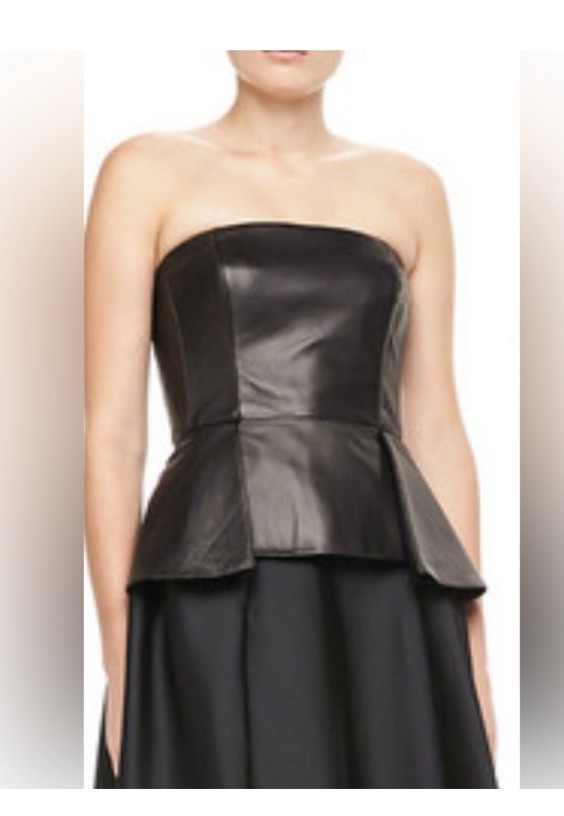 Carmen Marc Valvo Black Leather Peplum Bustier Sz 6