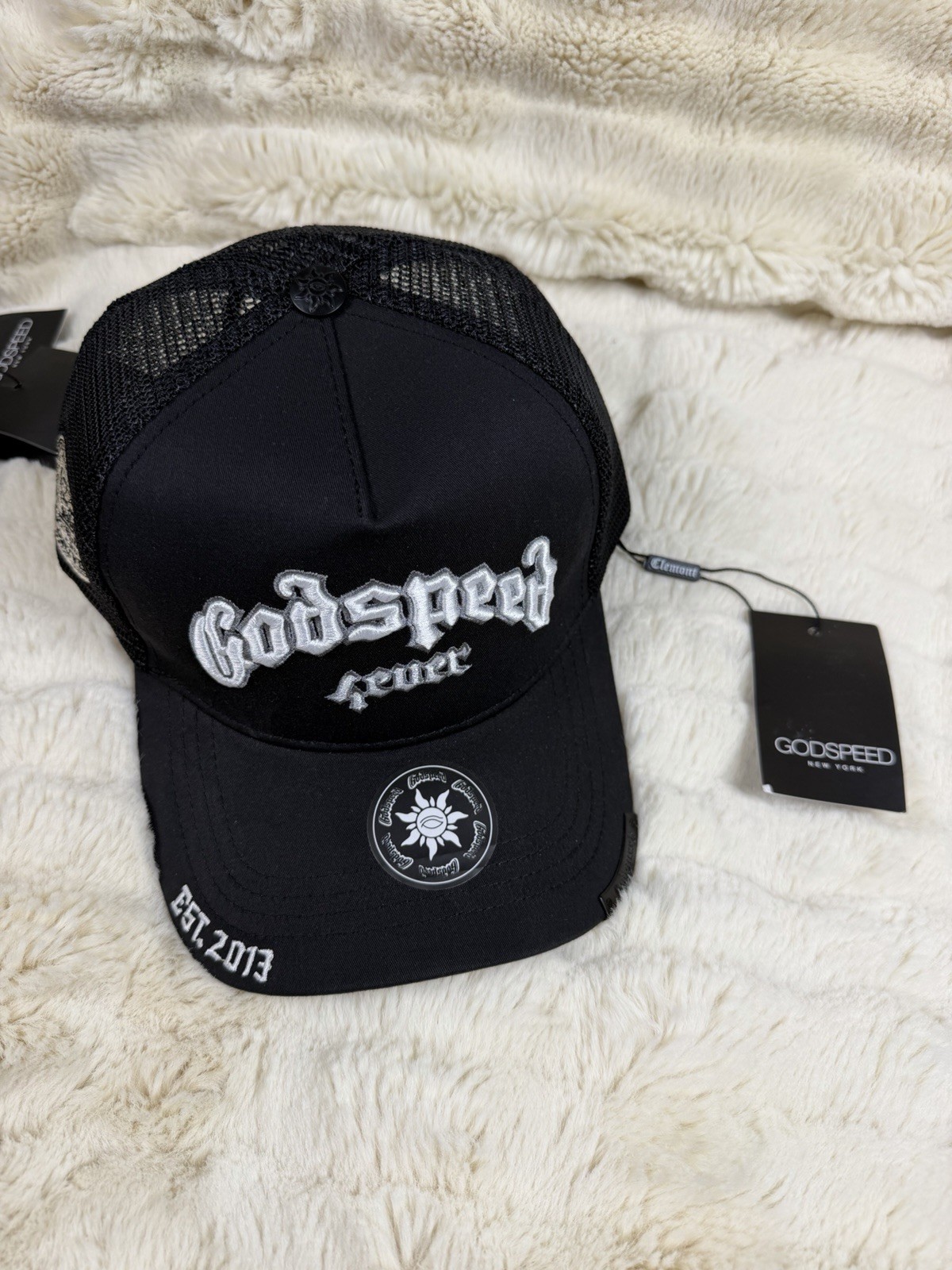 Godspeed Logo Trucker Hat Adjustable Mesh Back Black One Size