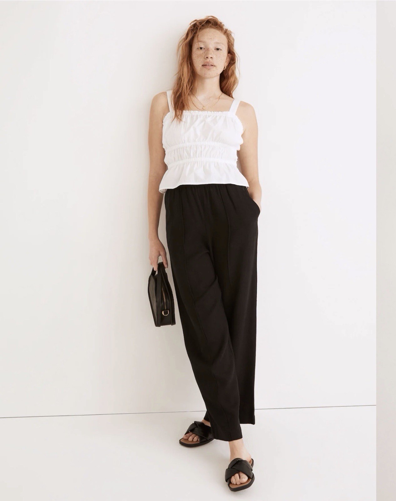 Madewell Poplin Sophia Peplum Tank White Smocked Square-Neck Camisole XL