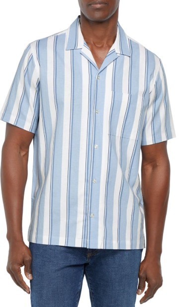 Gap Men’s Short Sleeve Button-Up Relaxed Fit Linen Shirt, Blue Striped, NWT, XXL