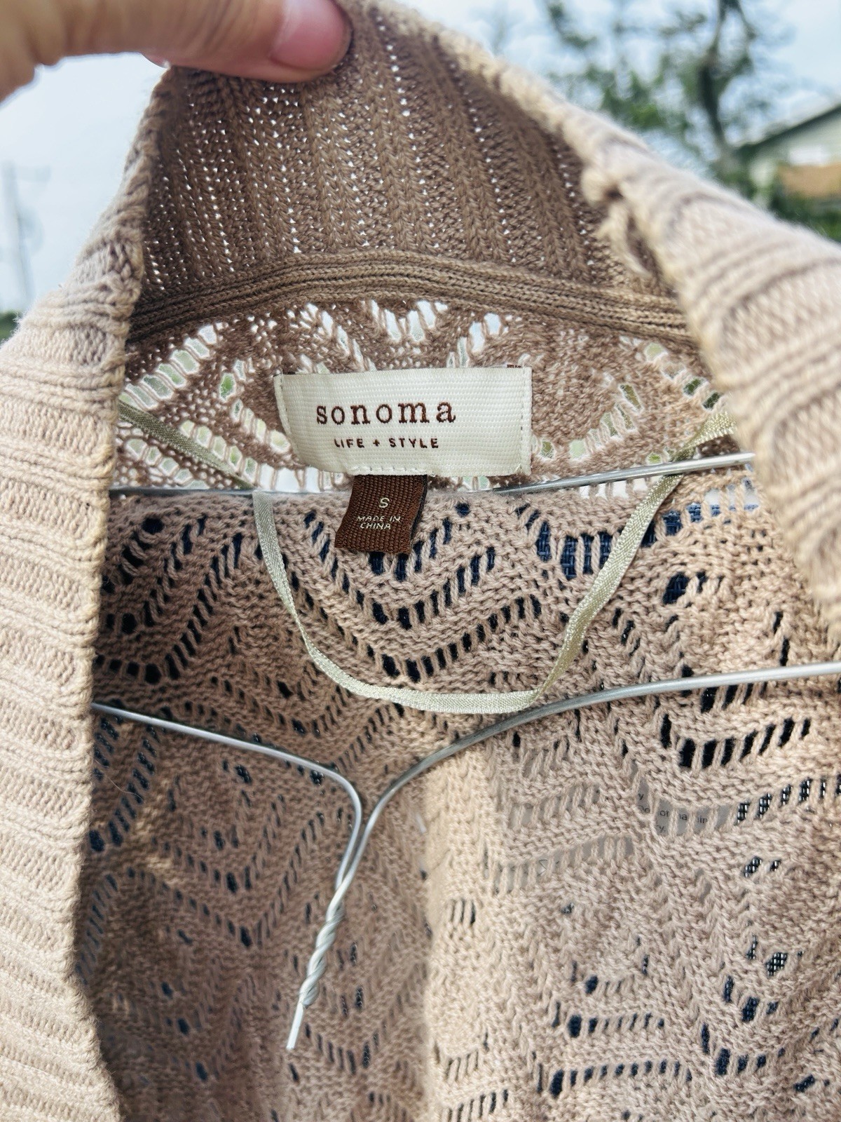 Sonoma Life + Style Open-Knit Belted Cardigan Sweater Beige S Short Sleeve