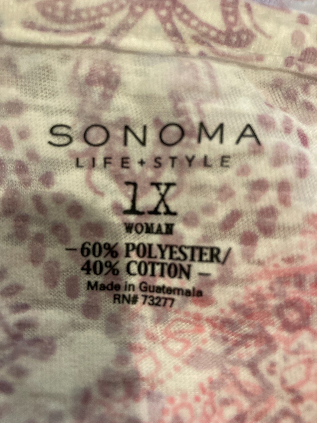 Sonoma Life&Style, Plus SZ 1X, Lightweight, semi-sheer, Tag $24.00 NWT