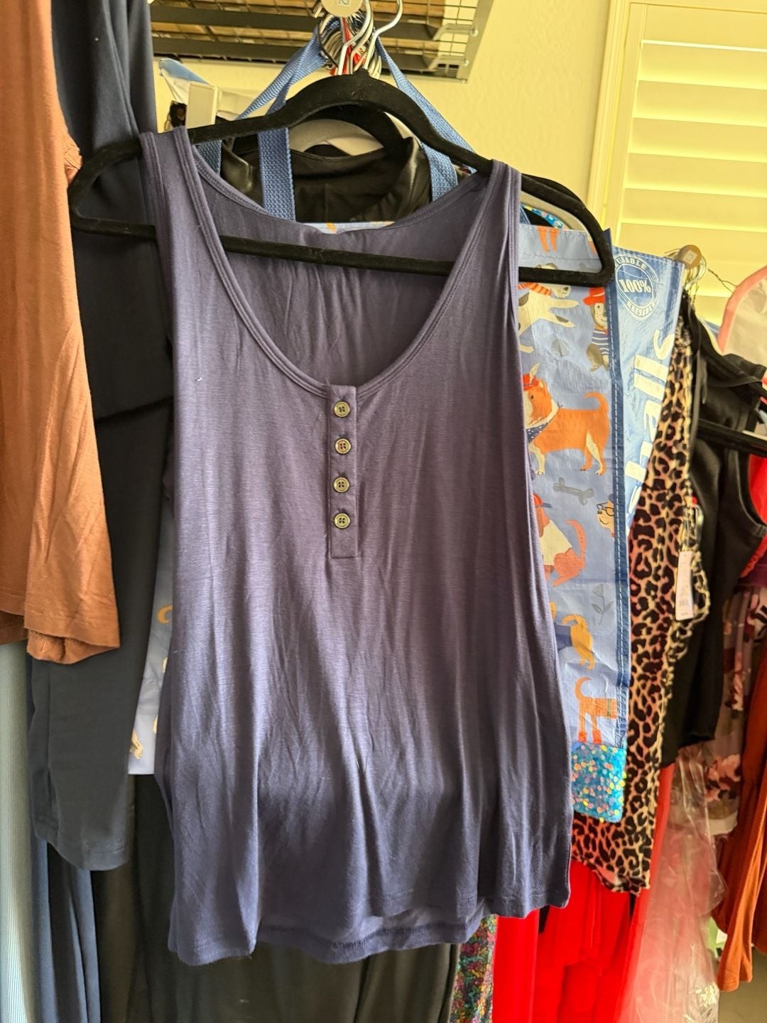 Leo Rosi Button-Down Henley Sleeveless Tank Top