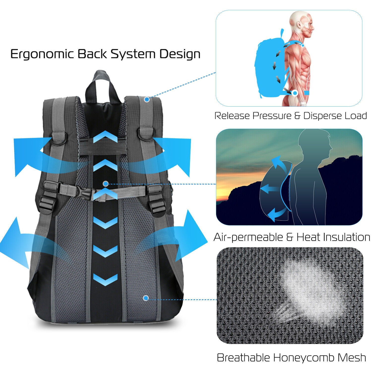 30L Hiking Backpack Lightweight Breathable Hiking Daypack Durable Waterproof