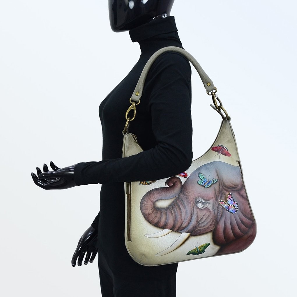 Anuschka Leather Covertible Slim Hobo Handbag , Gentle Giant