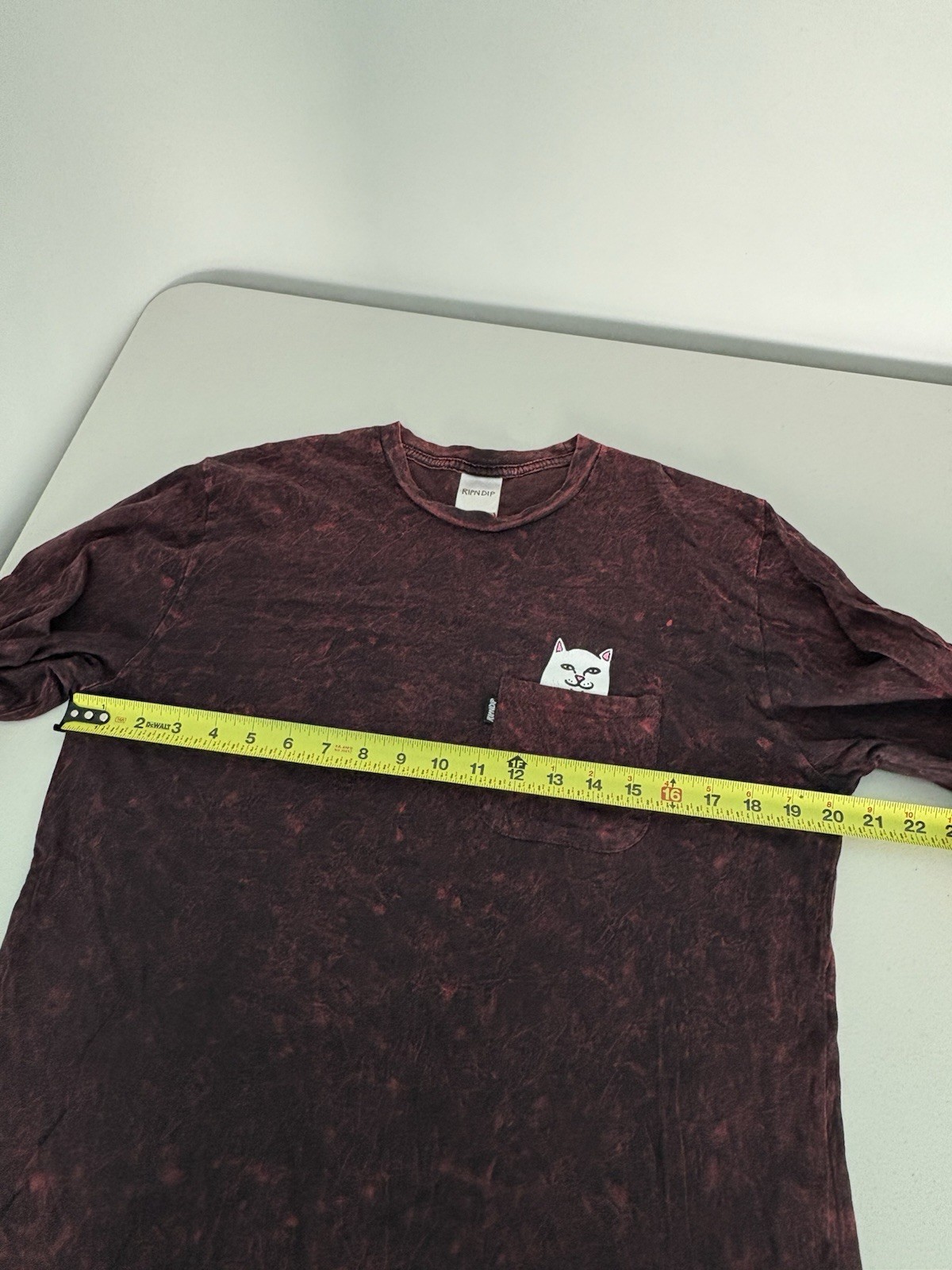 RIPNDIP Lord Nermal Shirt Men Pocket Tee Burgundy Forest Wash Long Sleeve Size M