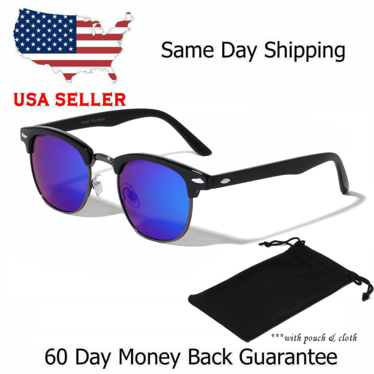 Retro Vintage Polarized Sunglasses Mens UV400 Half Metal Frame Club Sunglasses