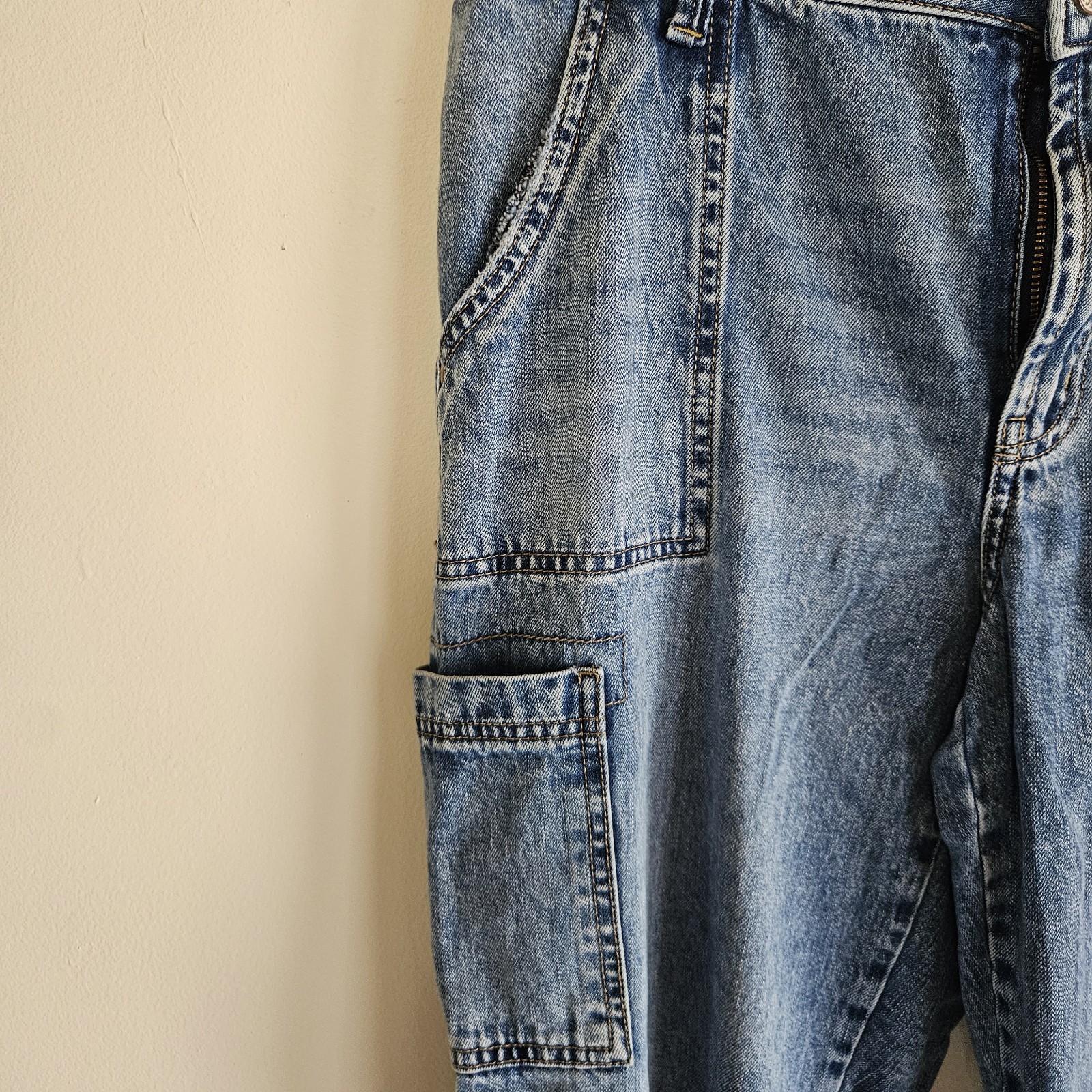 Natural Reflections High Rise Cargo Utility Jeans Denim Straight Leg Pants 12