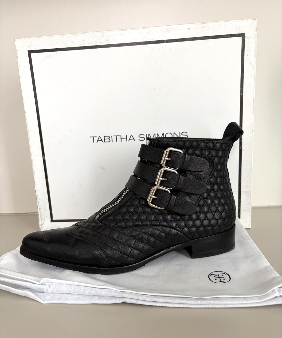 Tabitha Simmons EARLY Ankle Boot in Black Quilted Nappa Sz EU 37- US 6.5-7