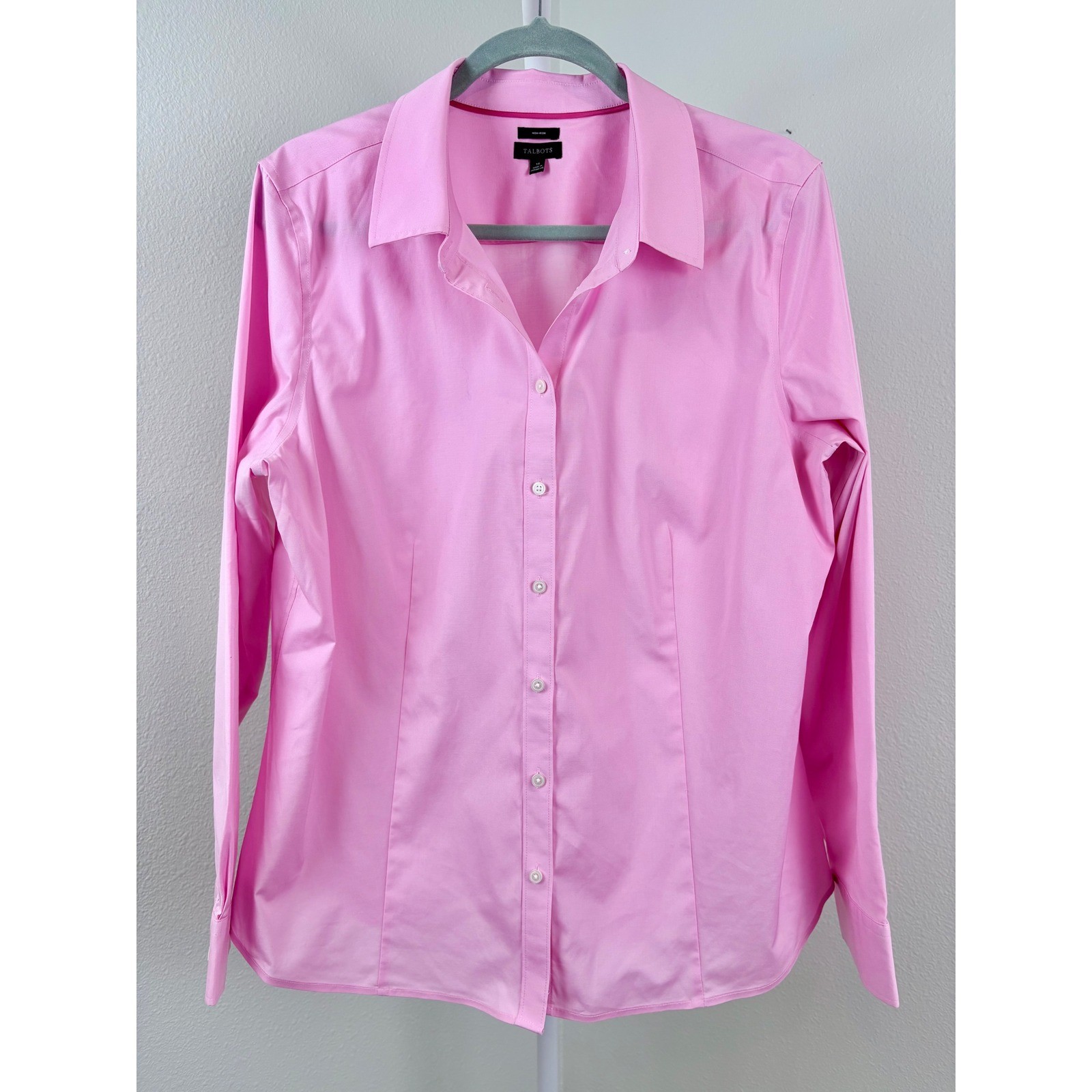 Talbots Womens Non-Iron Long Sleeve Button Down Shirt Pink Size 16