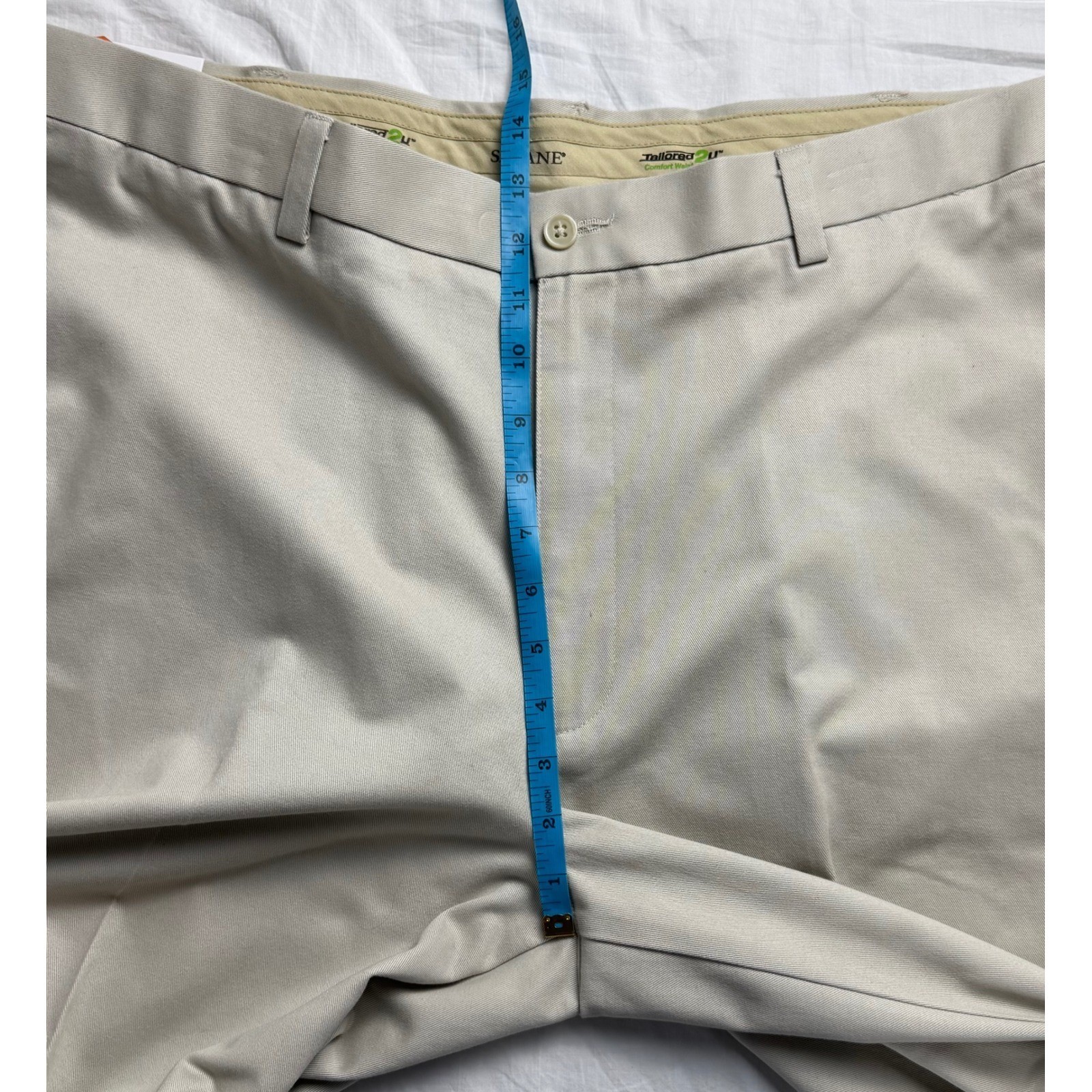 Savane Performance Chino Pants Mens 42Wx30L Alabaster Comfort Waist Straight Fit