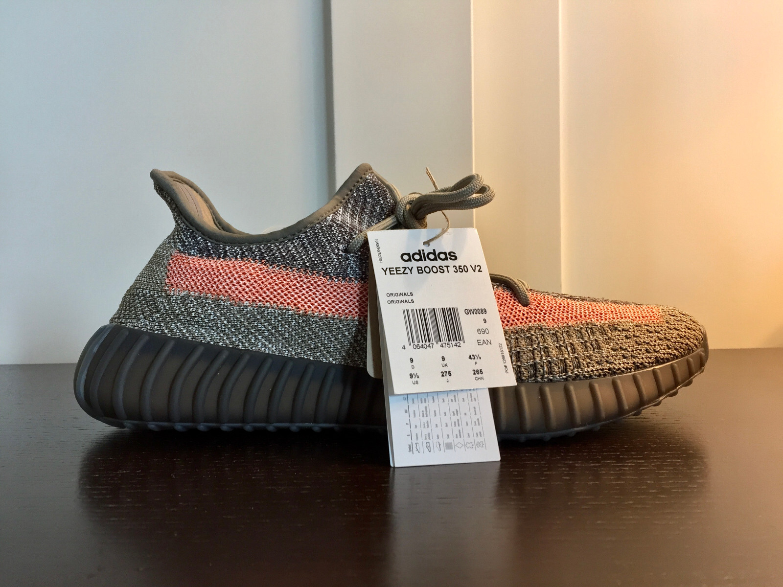 ADIDAS YEEZY Boost 350 V2 ASH STONE Gray/Almond beige/Pink GW0089 MEN US 9.5