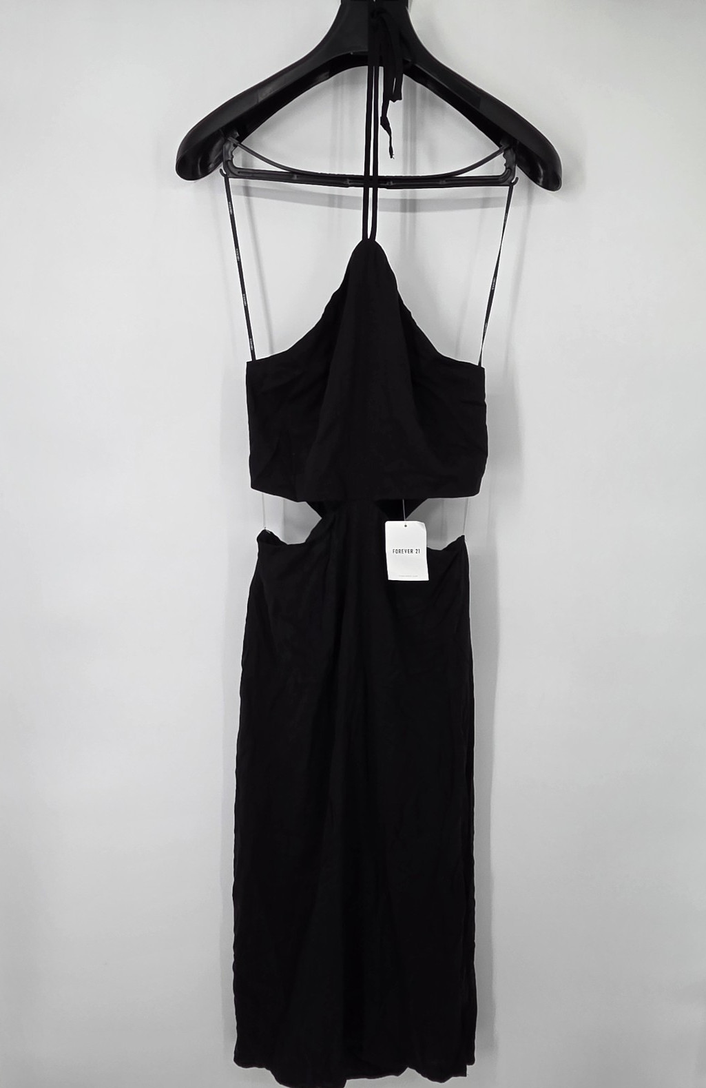 NEW Forever 21 Black Long Dress Womens M Black Side Cut Out Halter Side Slit NWT