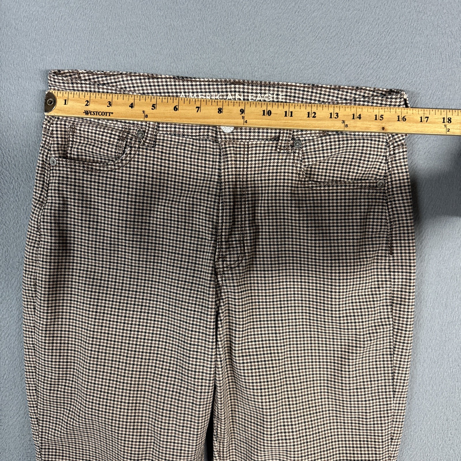 American Eagle Jeans Womens 12 Long Brown Houndstooth Mom Jean Stretch Cotton
