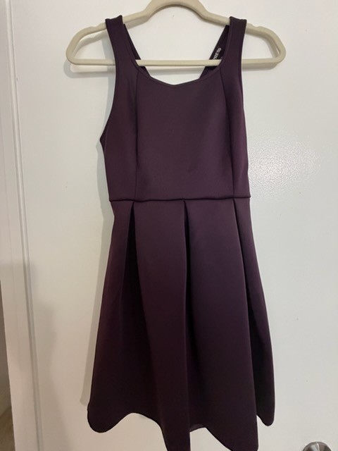 Express Purple Fit & Flare Cut-Out Scoop Neck Pleated Knee Dress Size 6