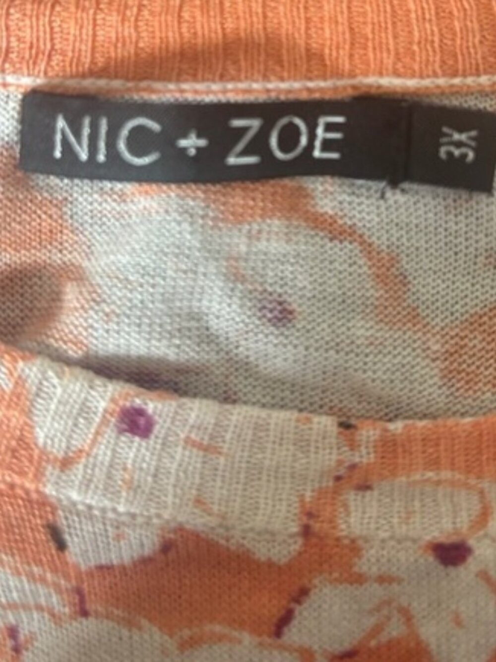 Nic + Zoe Floral Print Lightweight Knit Top Long Sleeve Scoop Neck Size 3X