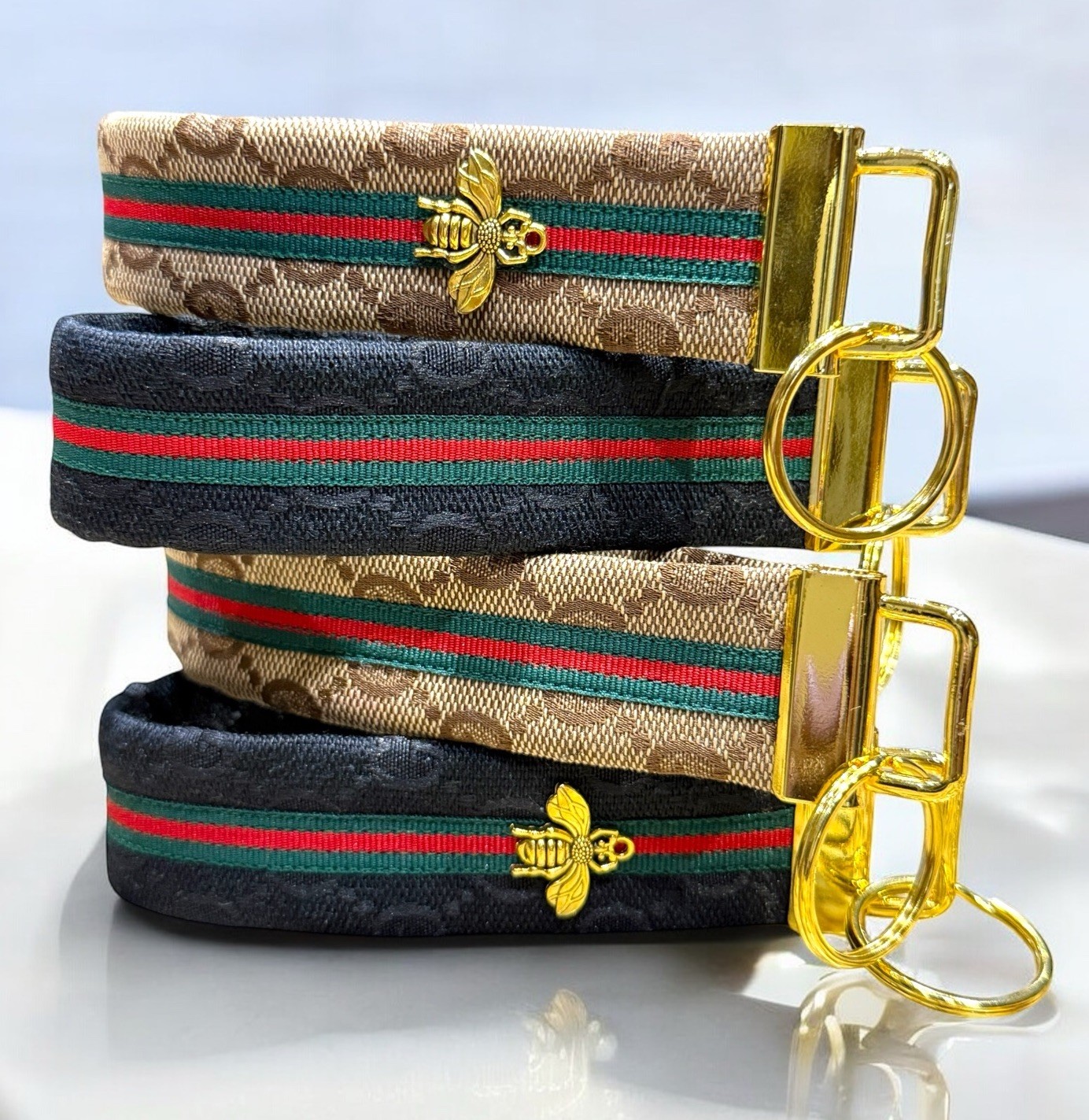 GUCCI KEY FOB WRISTLET Keychain With Gold Hardware With Or Without Gold Bee