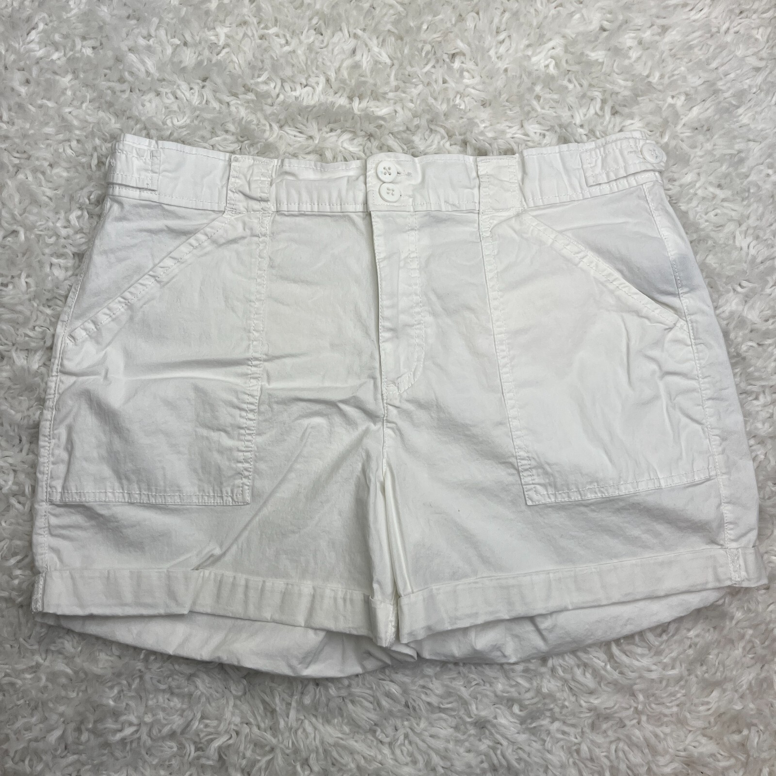 Sanctuary Women Sz XL Cuffed Chino Shorts Knit White High Rise Pockets 4″ Inseam