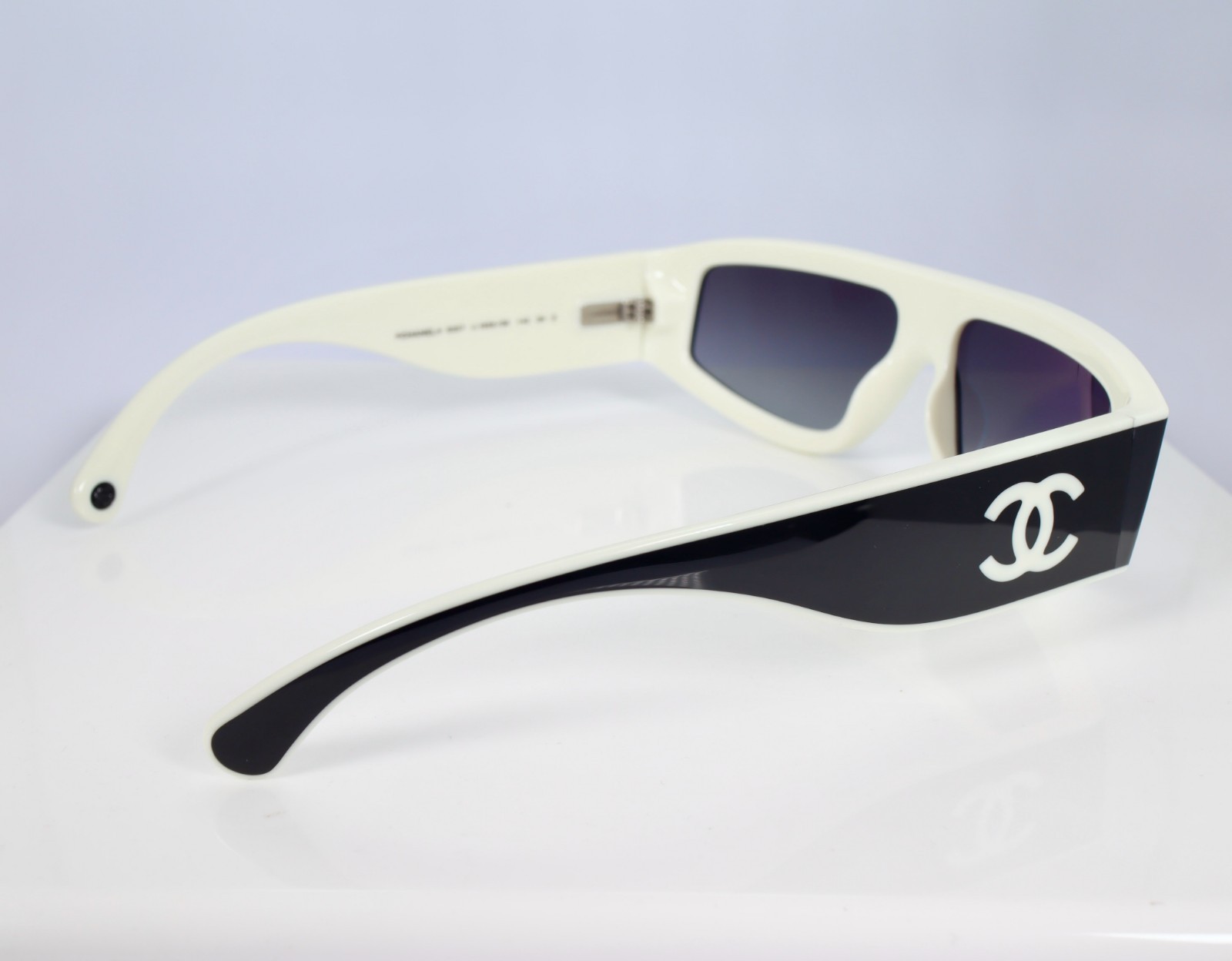 Chanel CH6057 Shield Sunglasses in Black and White with Gray Lenses
