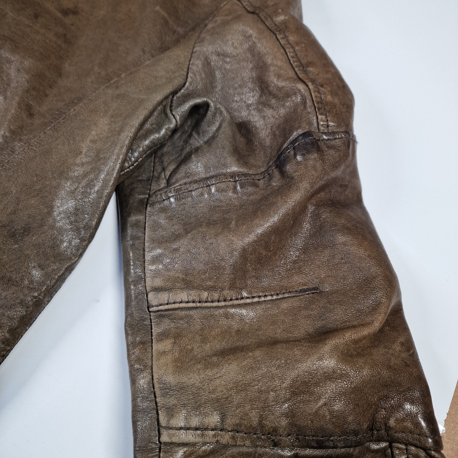 AllSaints Spitalfields Brown Distressed Leather Biker Jacket Mens Medium Pockets
