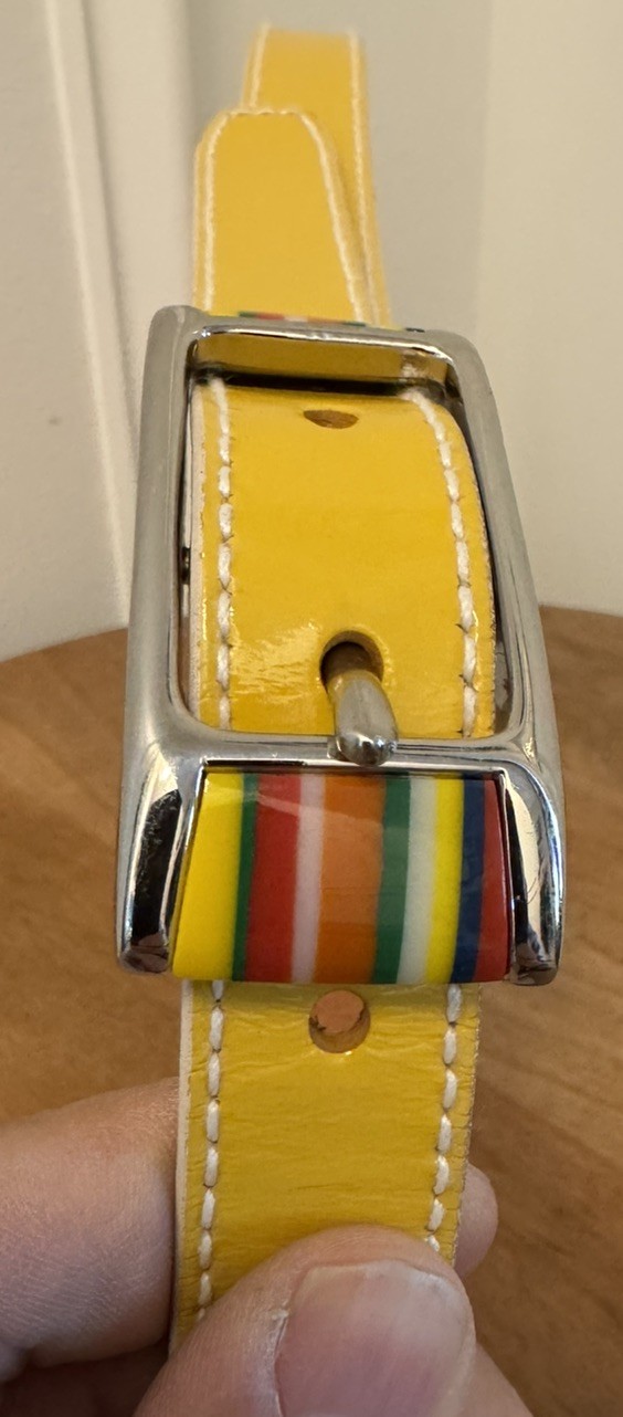 Fossil Belt Enamel Multi Color Silver Buckle Patent Leather Mustard Yellow Y2K S