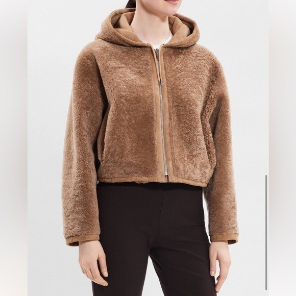 THEORY***Reversible Cropped Hooded Shearling Lamb Parka Coat***small $2395